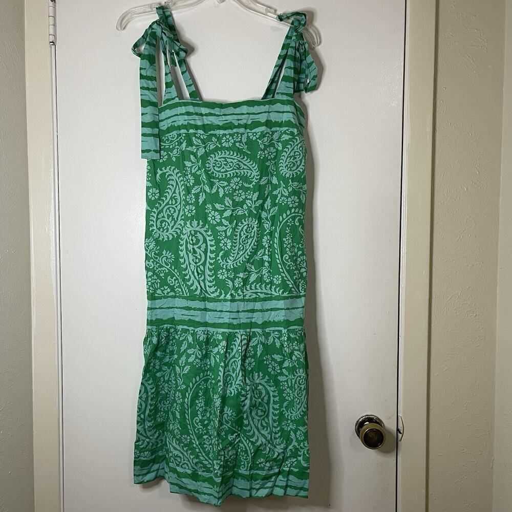 RO'S GARDEN green square neck paisley floral tank midi cotton dress Size Small